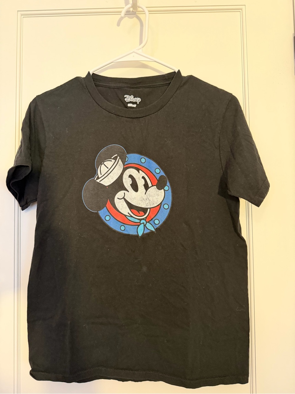 Disney Black Tee with Vintage Mickey Sailor Graphic